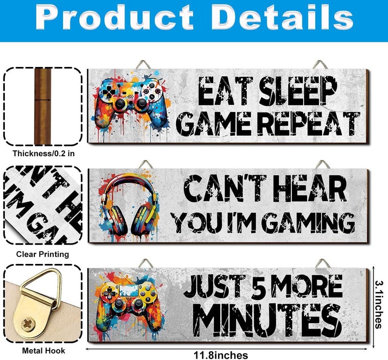 Hatzelou 3Pcs Game Wall Art Wooden Sign, Little Man Cave Sign Hanging, Game Hanging Wall Art Decor Sign, Gamer Wall Plaques Decor for Boys Kids Bedroom Playroom Nursery - Image 2